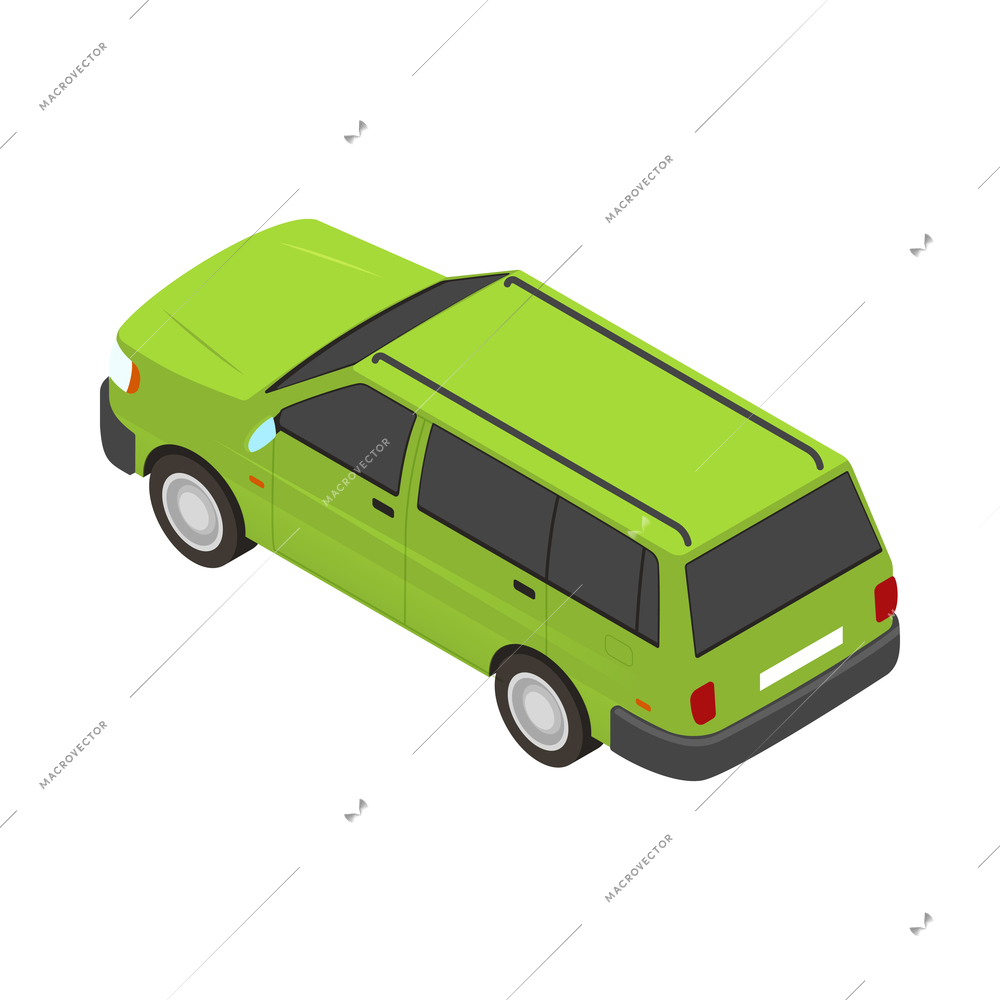 Isometric green car back view on white background 3d vector illustration