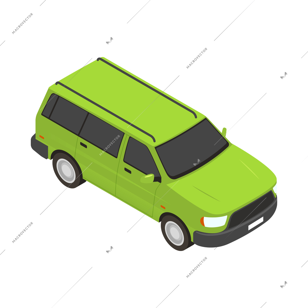 Isometric green car on blank background 3d vector illustration