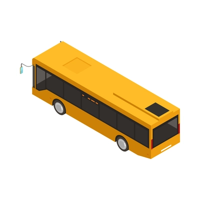 Yellow bus back view isometric icon on white background 3d vector illustration