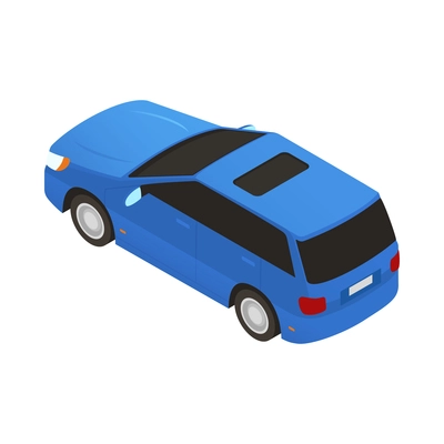 Blue hatchback car back view 3d isometric vector illustration