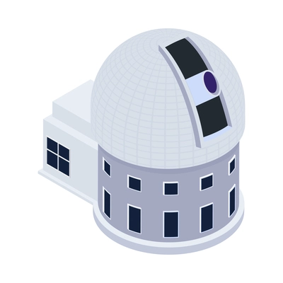 Isometric space observatory building with telescope 3d vector illustration