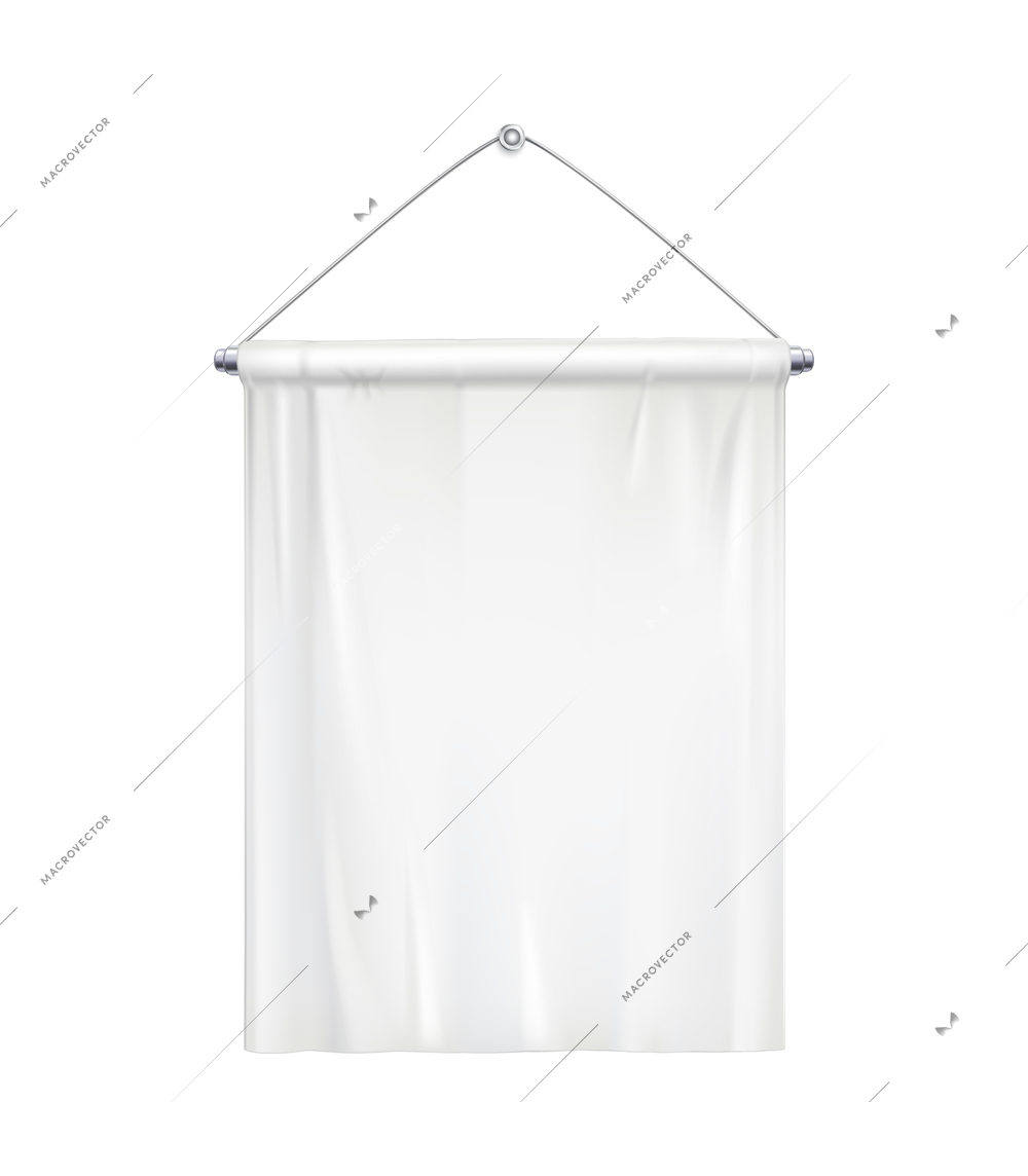 Realistic blank white rectangular satin pennant vector illustration