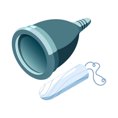 Isometric menstrual cup and tampon icon on white background 3d vector illustration