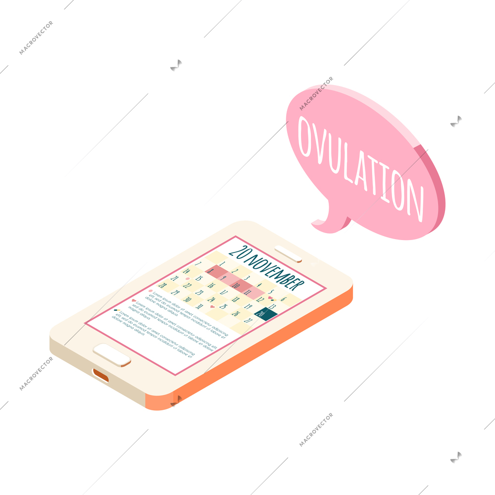 Women calendar menstrual cycle ovulation app icon with smartphone 3d vector illustration