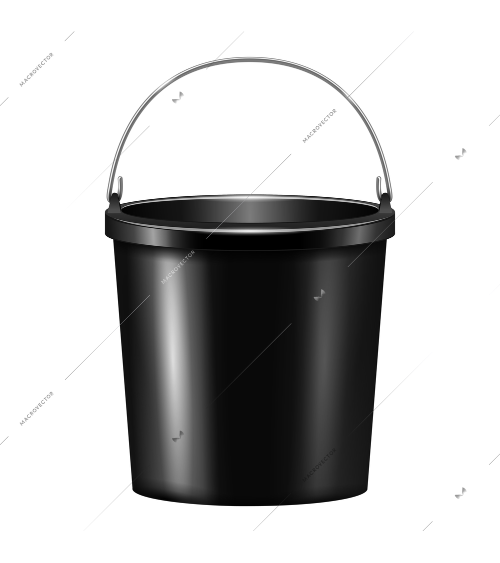 Realistic empty black plastic bucket vector illustration