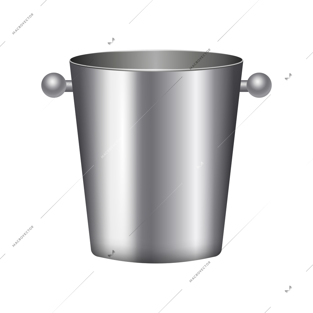 Empty metal bucket with two handles realistic vector illustration