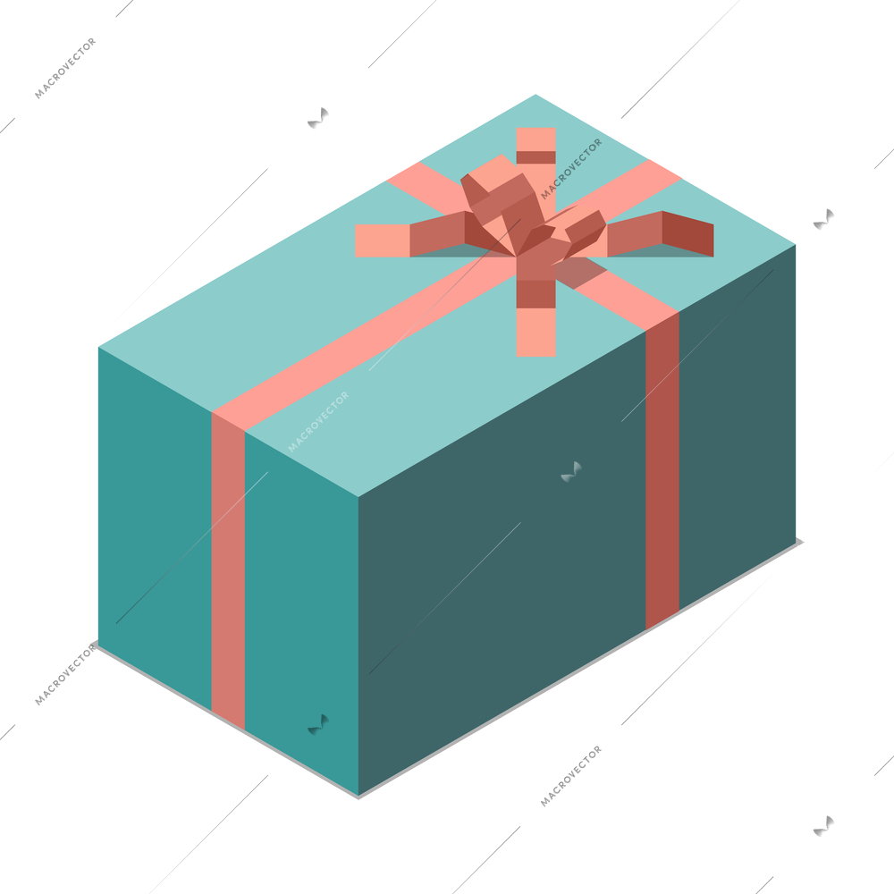 Isometric big wrapped gift box with ribbon bow 3d vector illustration