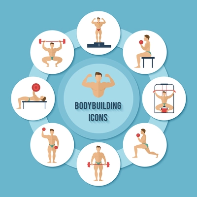 Bodybuilding sport and fitness muscle training decorative paper icons set vector illustration