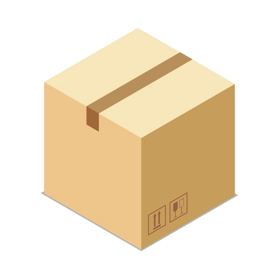 Cardboard box for delivery of goods with sticky tape 3d isometric vector illustration