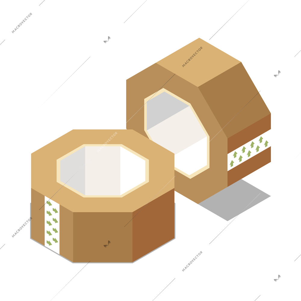 Two sticky tape rolls on white background 3d isometric vector illustration