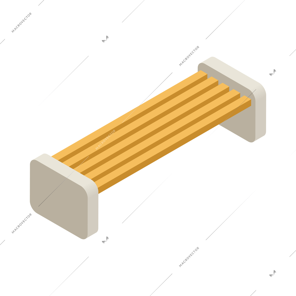 Wooden city park bench on white background 3d isometric vector illustration