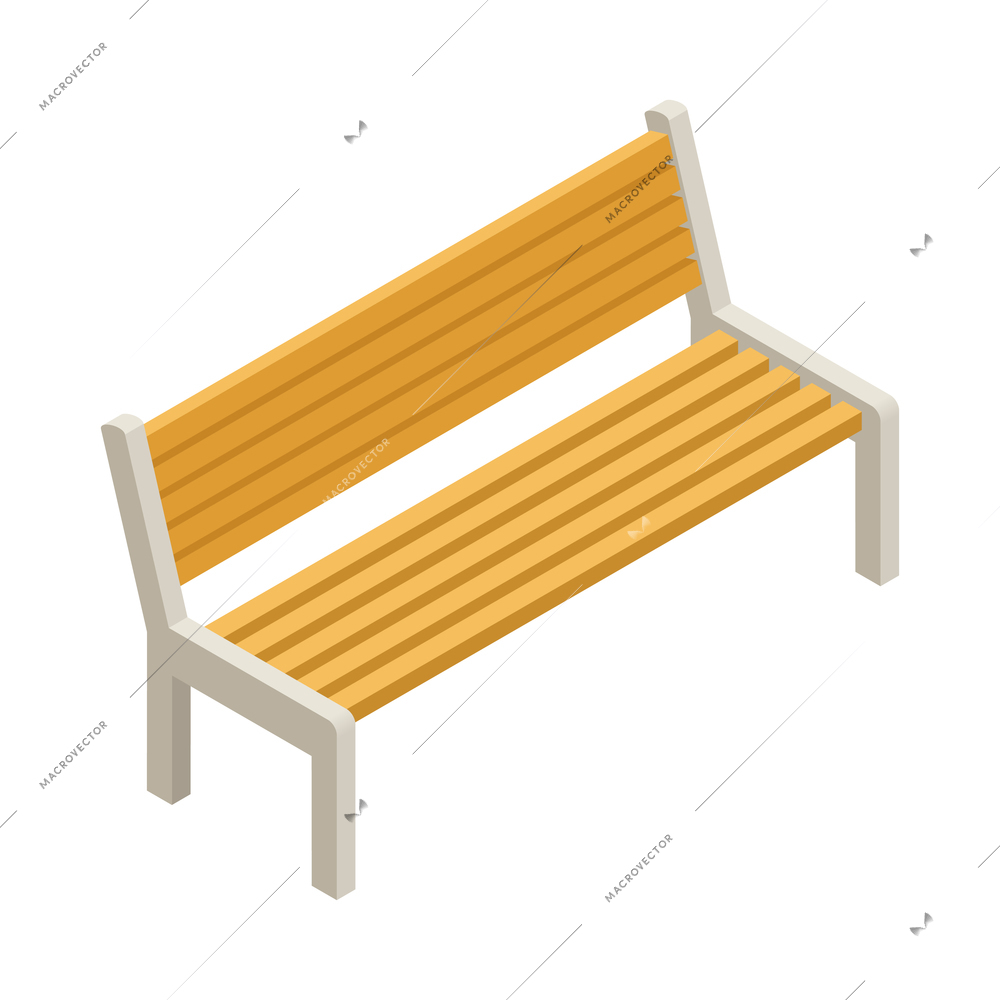 Isometric wooden bench for city park on white background 3d vector illustration