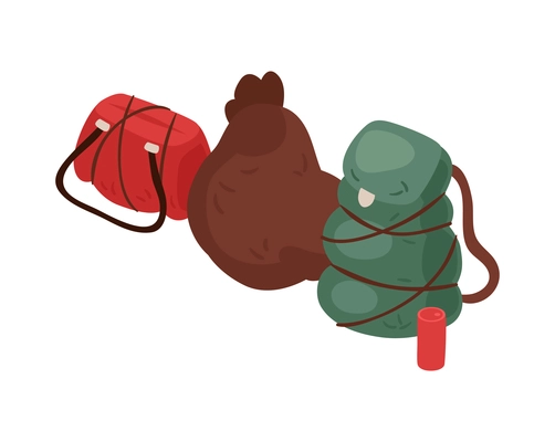 Bags and backpack of refugees or homeless people 3d isometric icon vector illustration