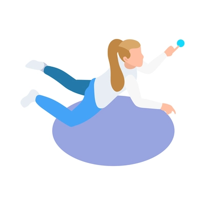 Space exploration isometric icon with woman exploring planets in virtual reality 3d vector illustration