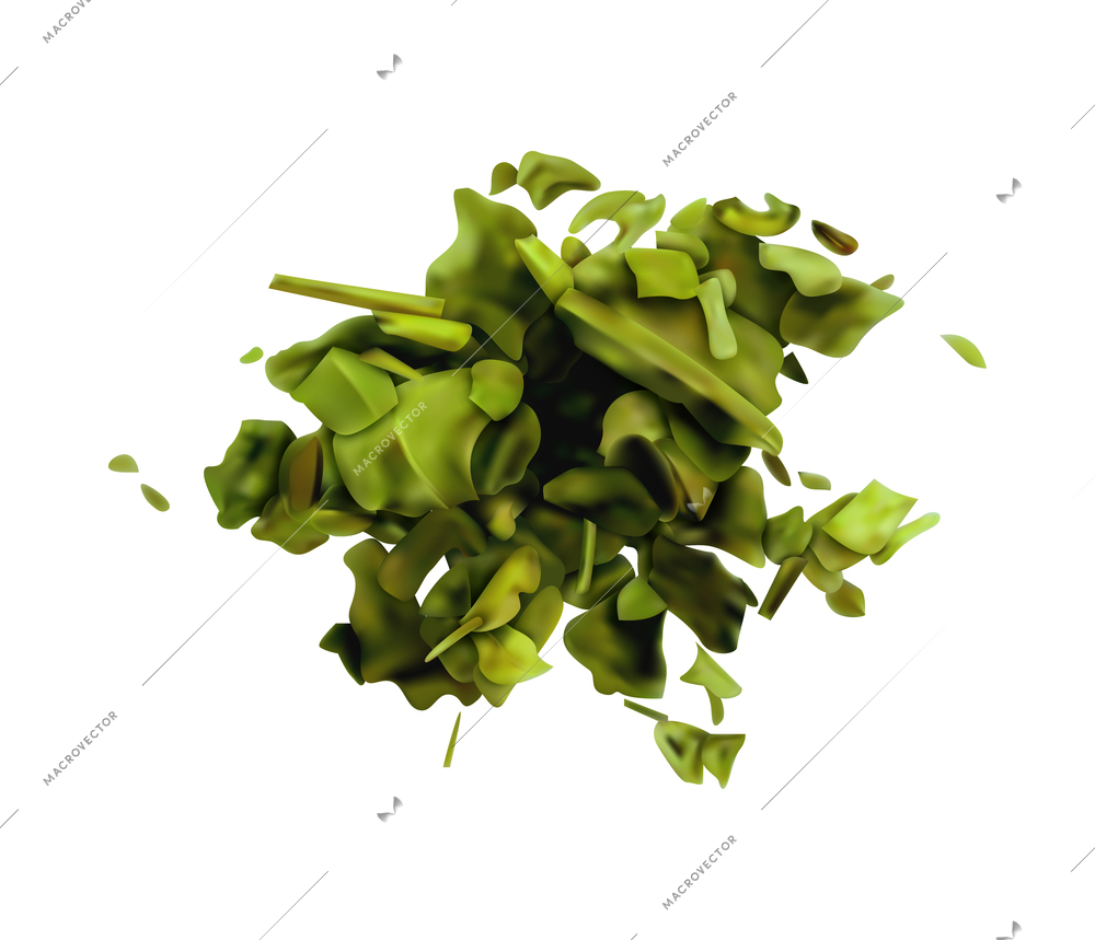 Realistic pile of dry green tea leaves top view vector illustration