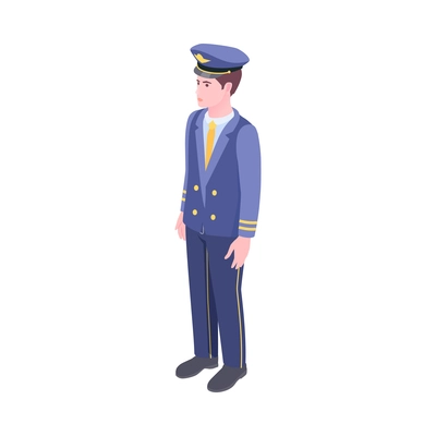 Isometric male airplane pilot in uniform 3d vector illustration