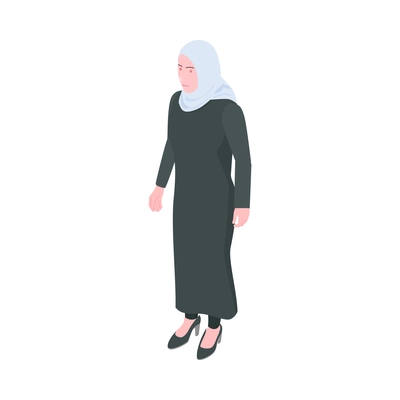 Isometric character of arab woman wearing hijab 3d vector illustration