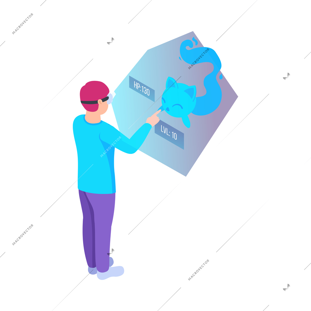 Boy playing in virtual reality glasses isometric icon 3d vector illustration