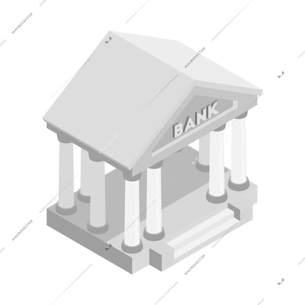 Bank building with columns isometric icon 3d vector illustration