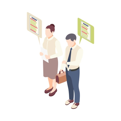 Two job candidates waiting for interview 3d isometric vector illustration