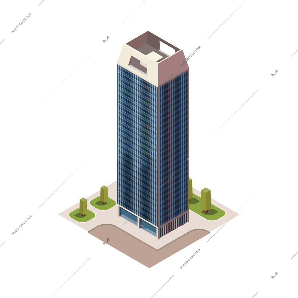 Modern city skyscraper isometric 3d icon vector illustration