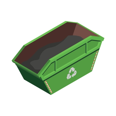 Green garbage container isometric icon on white background 3d vector illustration