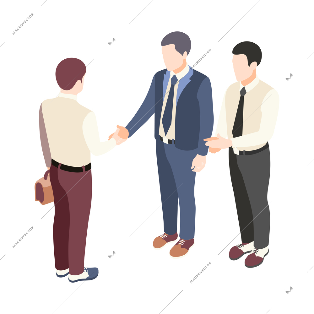 Employment and recruitment isometric icon with male characters of employers and job candidate 3d vector illustration