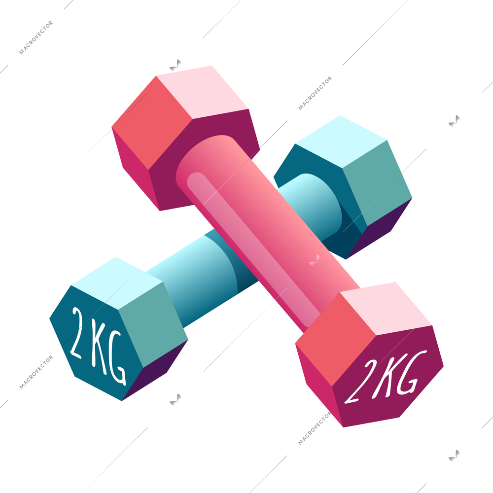 Two colorful dumbbells on white background 3d vector illustration