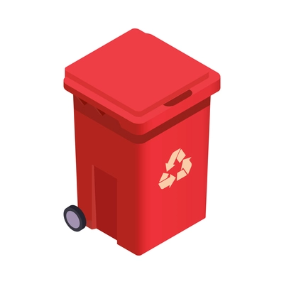 Red garbage container on white background 3d isometric vector illustration