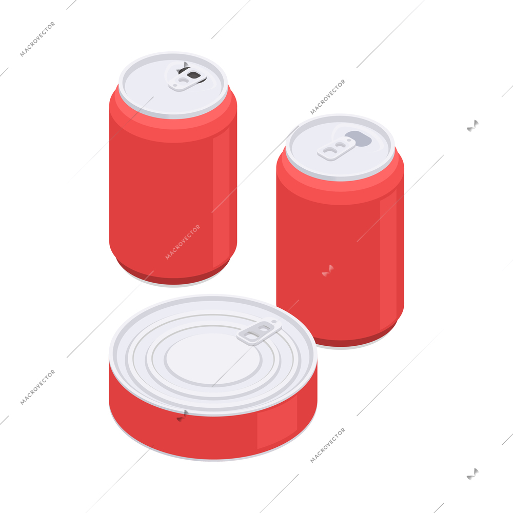 Metal waste isometric icon with cans and tin 3d vector illustration