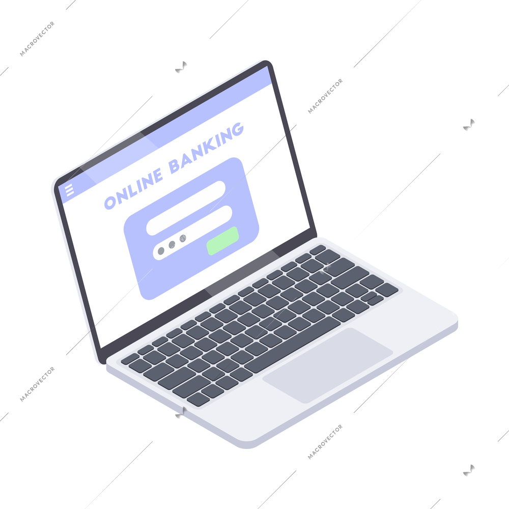 Online banking isometric icon with laptop on white background 3d vector illustration