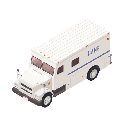 Isometric white cash in transit bank van 3d vector illustration