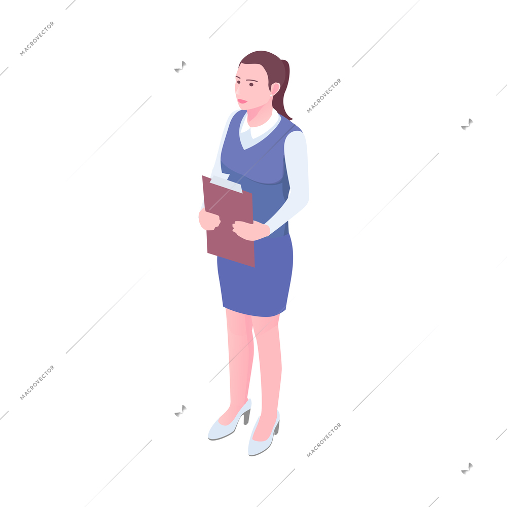 Isometric female bank clerk financial manager 3d vector illustration