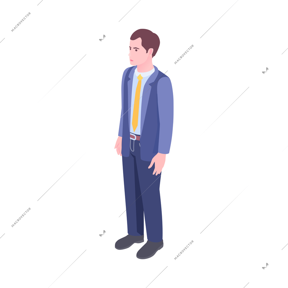 Isometric man in office wear with yellow tie 3d vector illustration