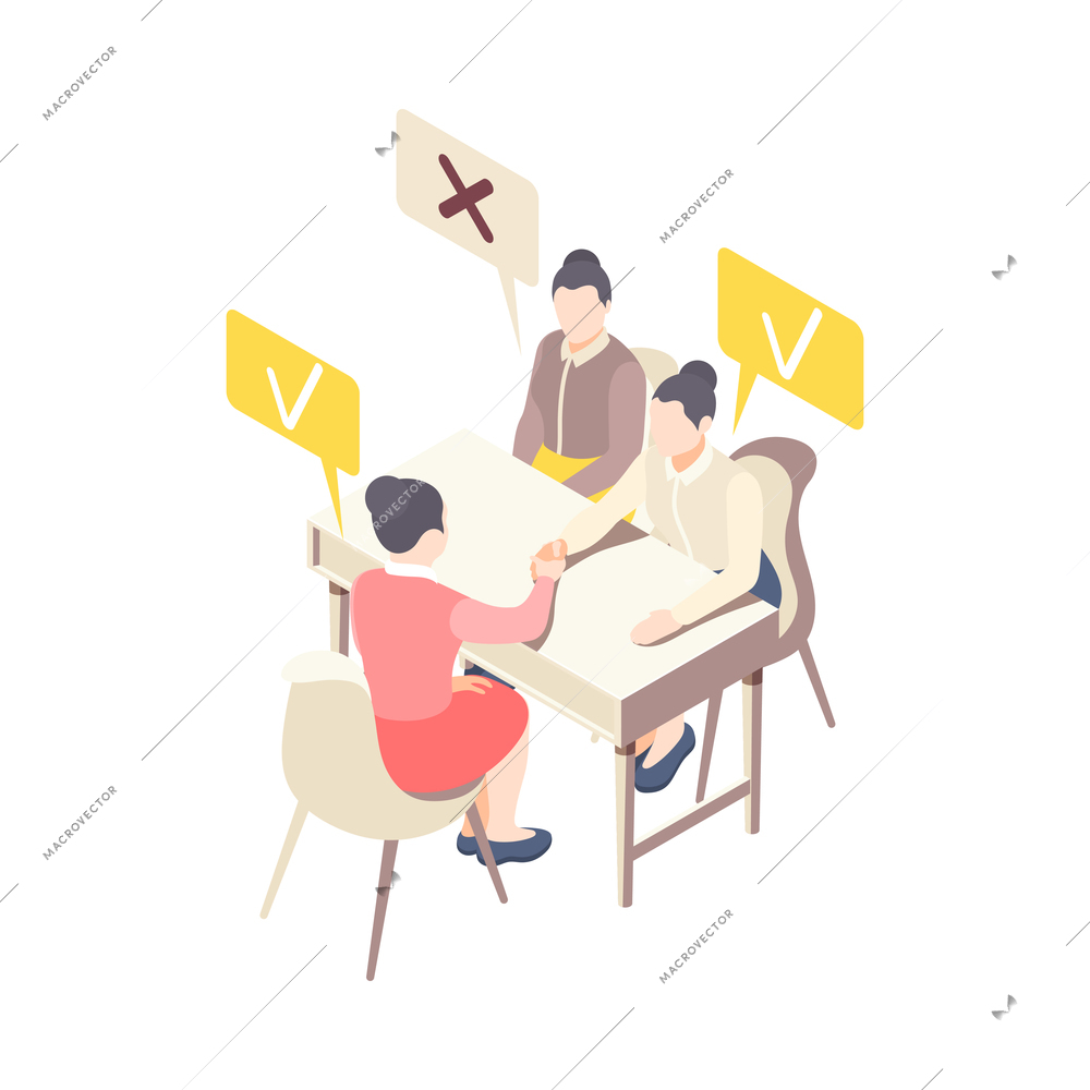 Employment and recruitment isometric icon with candidate during job interview 3d vector illustration