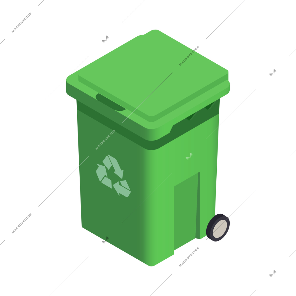 Garbage bin in green color isometric icon 3d vector illustration