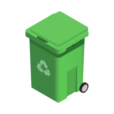 Garbage bin in green color isometric icon 3d vector illustration