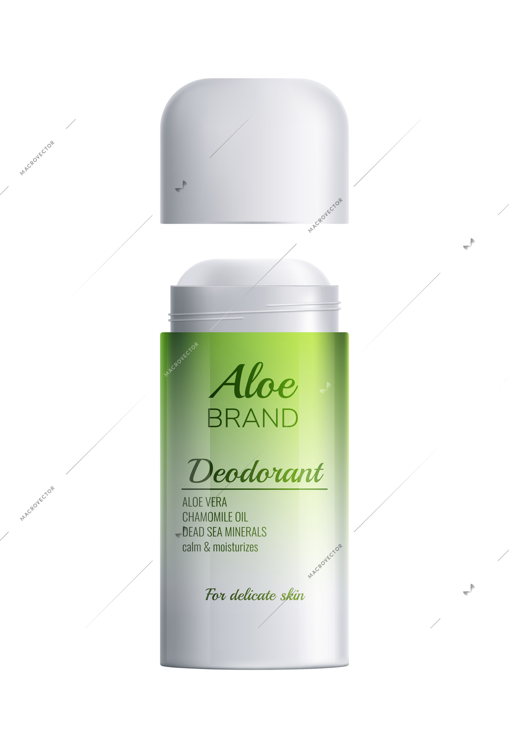 Realistic aloe vera organic deodorant stick with open cap vector illustration