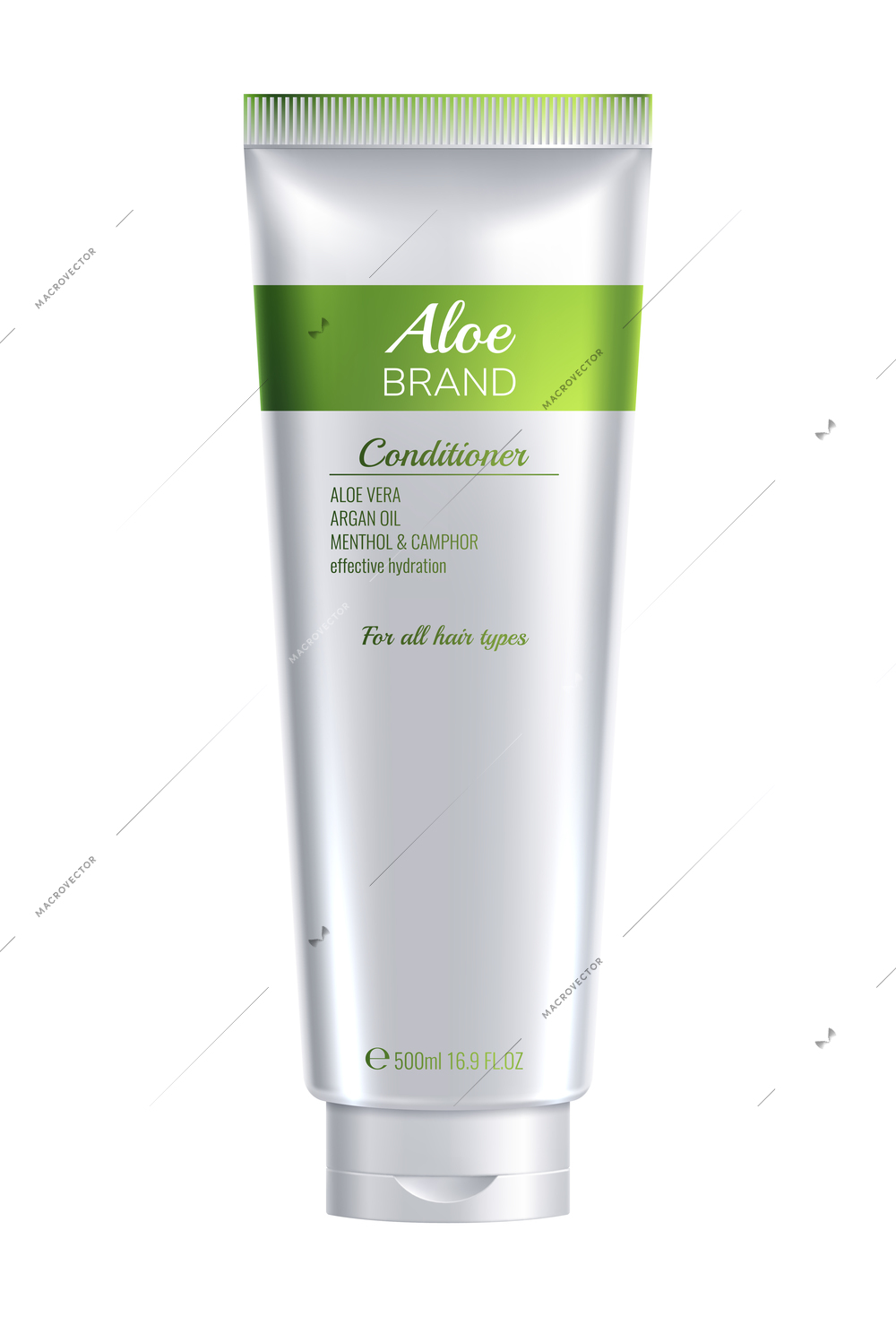 Realistic tube of aloe vera organic hair conditioner on white background vector illustration