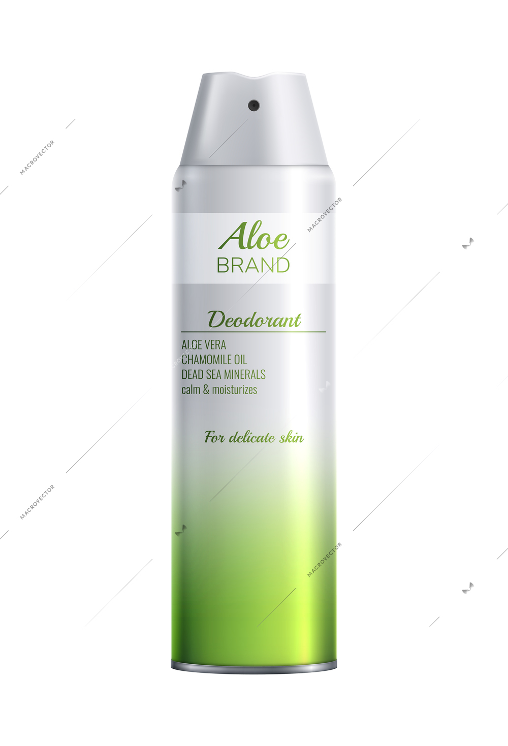 Realistic spray bottle of organic aloe deodorant for delicate skin vector illustration