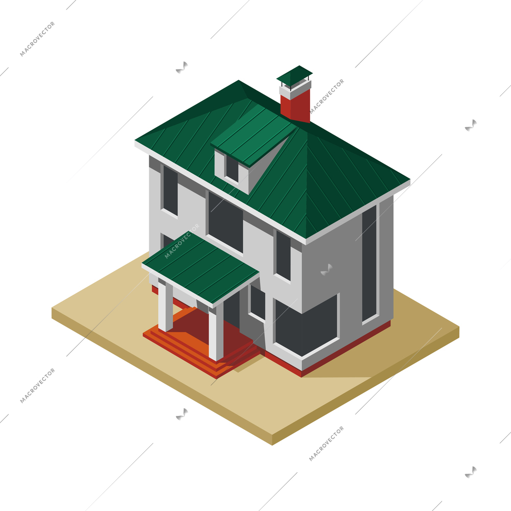 House construction phase isometric icon with unfinished building without windows 3d vector illustration