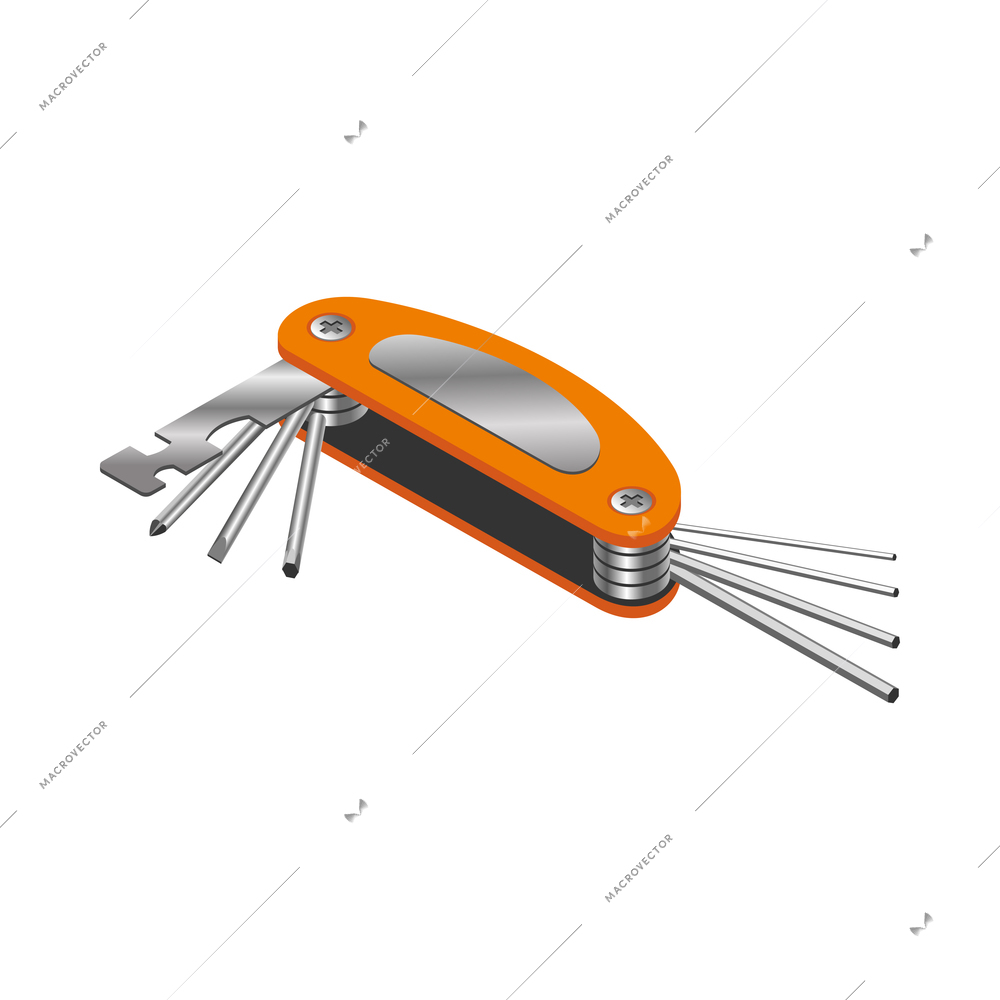 Multi purpose bicycle tool isometric icon on white background 3d vector illustration