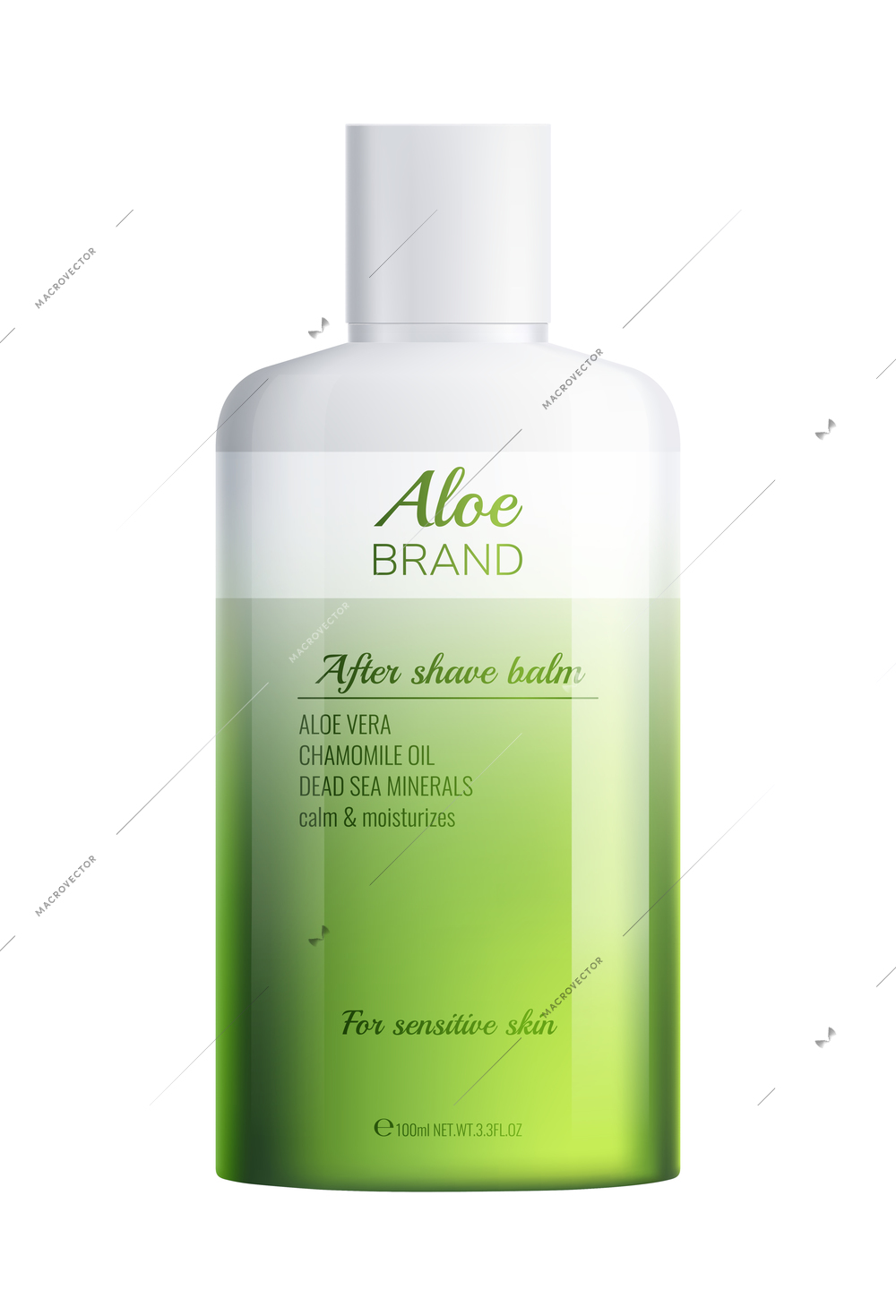 Realistic bottle of natural aloe vera after shave balm vector illustration