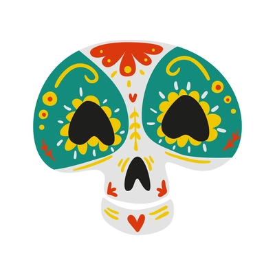 Mexican day of dead symbol flat icon with colorful patterned skull vector illustration