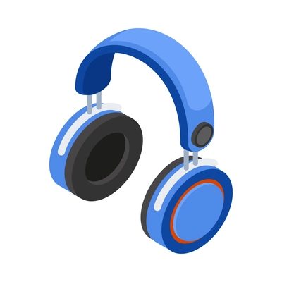 Modern wireless blue headphones 3d isometric vector illustration