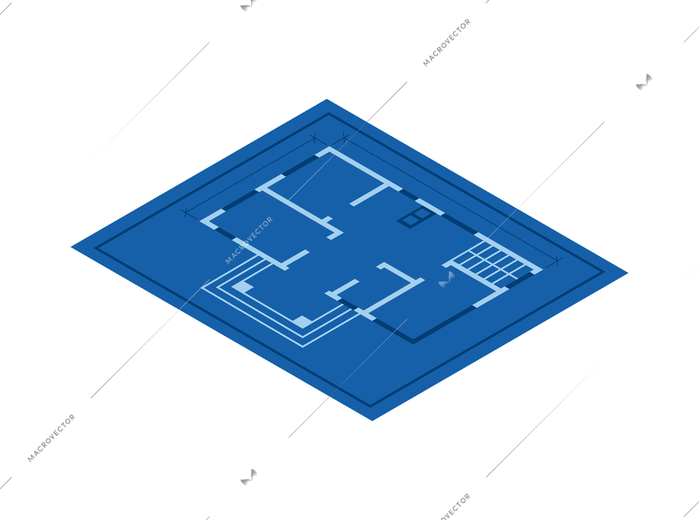 House construction isometric icon with architectural blueprint 3d vector illustration