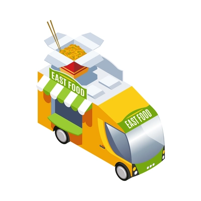 Isometric street east fast food truck on white background 3d vector illustration