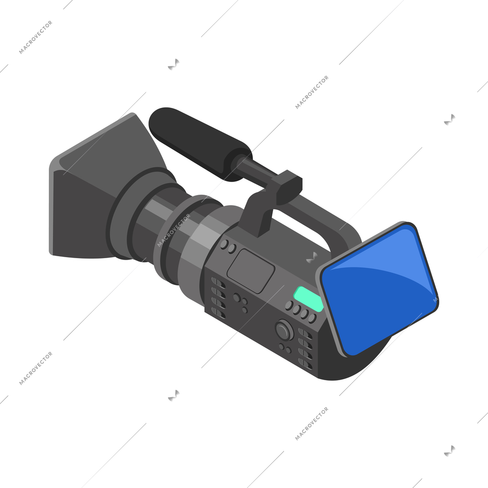 Professional tv video camera back view 3d isometric icon vector illustration