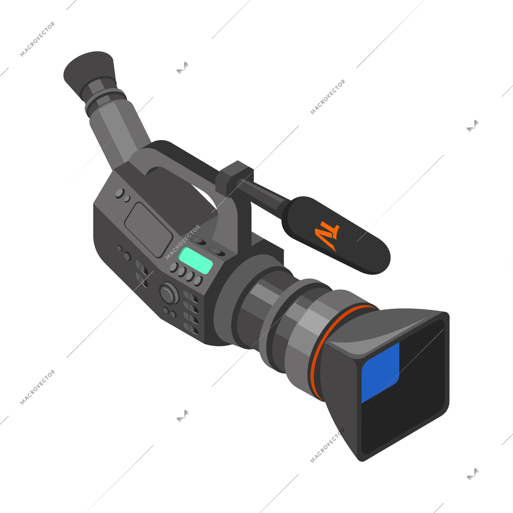 Isometric digital tv video camera with microphone 3d vector illustration