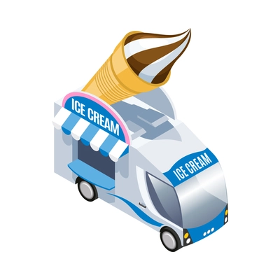 Isometric ice cream food truck on white background 3d vector illustration